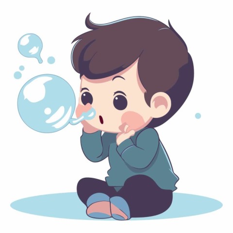 Illustration of a Kid Boy Crying While Holding a Soap Bubble