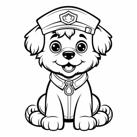 Black and White Cartoon Illustration of Cute Puppy Police Dog fo