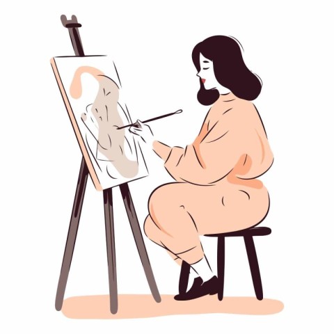 Young woman drawing a picture on the easel.