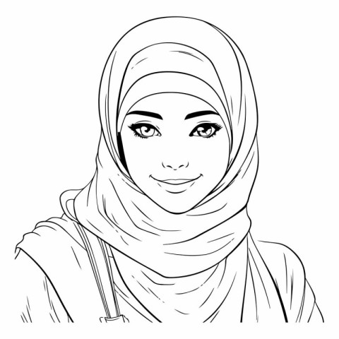 Beautiful young muslim woman in hijab. Hand drawn vector illustr