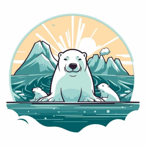 Vector illustration of a polar bear on the background of the mou