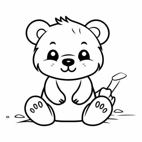 Coloring book for children: Cute bear sitting on the ground