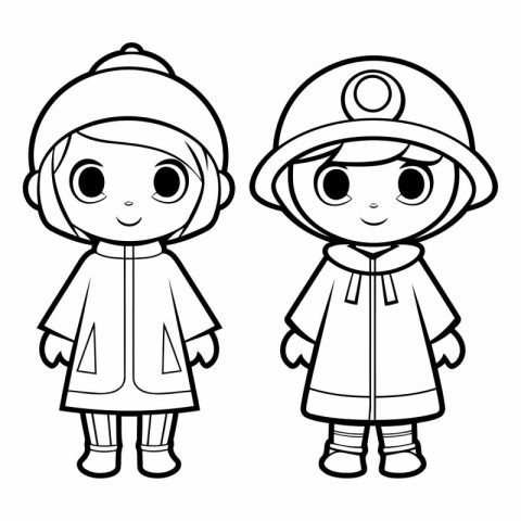 Coloring book for children: Boy and girl in winter clothes.