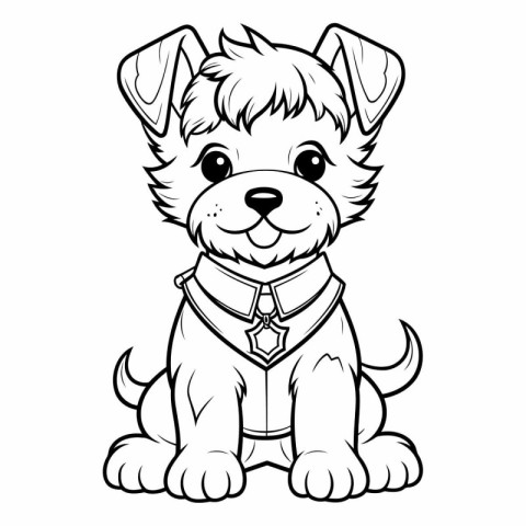 Cute cartoon puppy with bow tie. Vector clip art illustration.