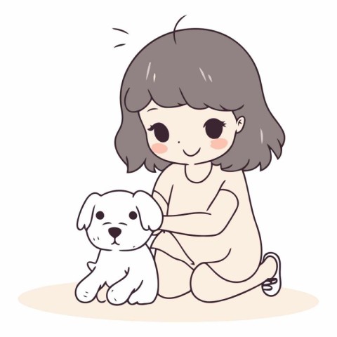 Illustration of a little girl and her dog on a white background