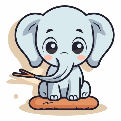 Cute cartoon elephant sitting on a piece of carrot.