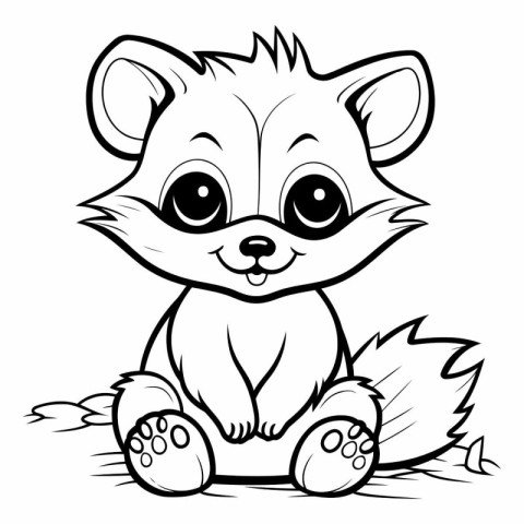 Black and White Cartoon Illustration of Cute Little Fox Animal C