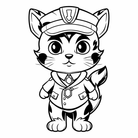 Cute Cat Captain Cartoon Mascot Character Vector Illustration.