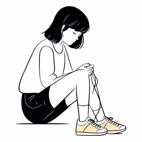 Young woman tying shoelaces on her shoelaces.