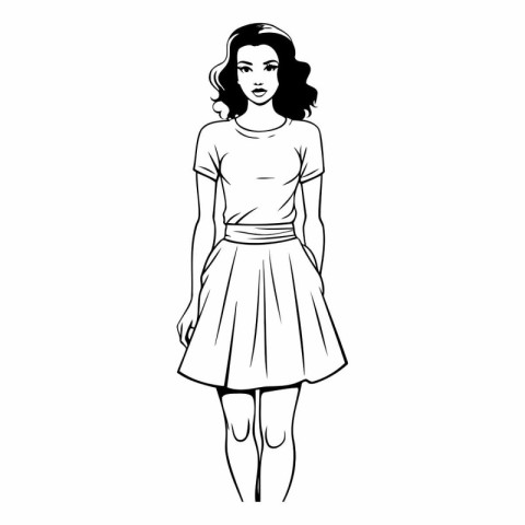 Fashion girl in sketch-style on white background.