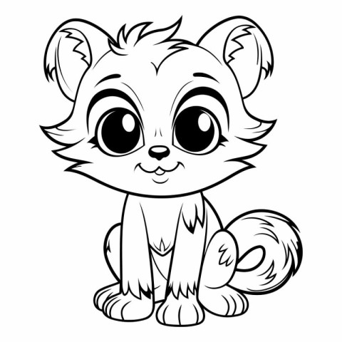 Cute Cartoon Squirrel - Black and White Vector Illustration. Iso