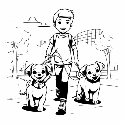 cute boy walking with dog in the park vector illustration graphi