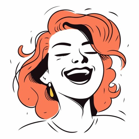 Vector illustration of a girl with red hair and closed eyes on w