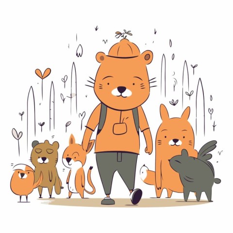 Vector illustration of a cute cartoon cat with a backpack and a