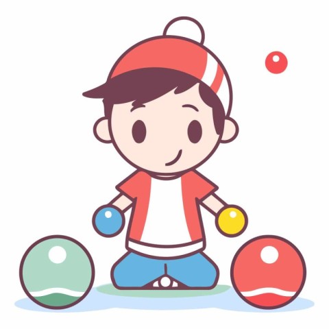 Cute little boy playing Juggling ball. Vector cartoon illustrati