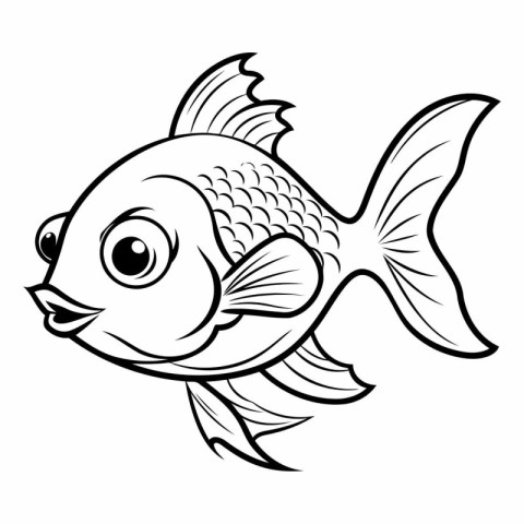 Black and White Cartoon Illustration of Cute Fish Animal Charact