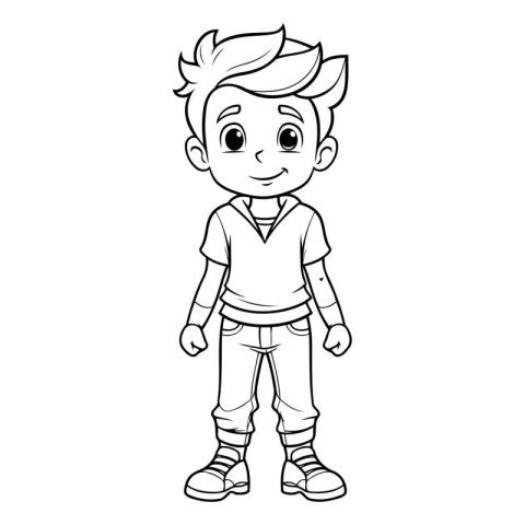 Vector illustration of a cute little boy. Coloring book for chil