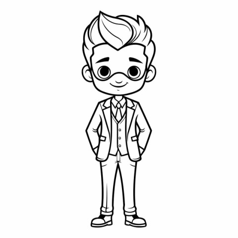 cute little boy with glasses and jacket cartoon vector illustrat