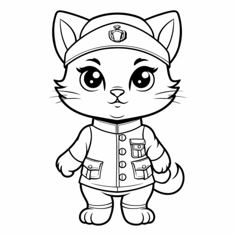 Black and White Cartoon Illustration of Cute Cat Sailor Characte