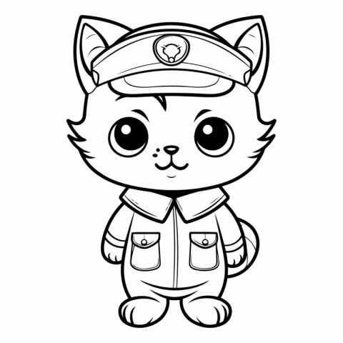 Black and White Cartoon Police Cat Mascot Character Vector Illus