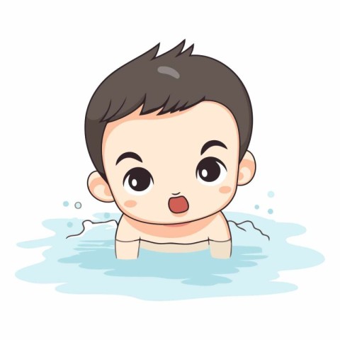 Cute little baby boy swimming in the pool.