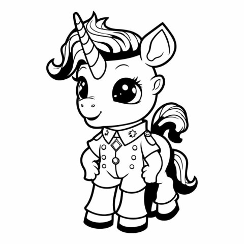 Black and White Cartoon Illustration of Cute Unicorn Animal Char