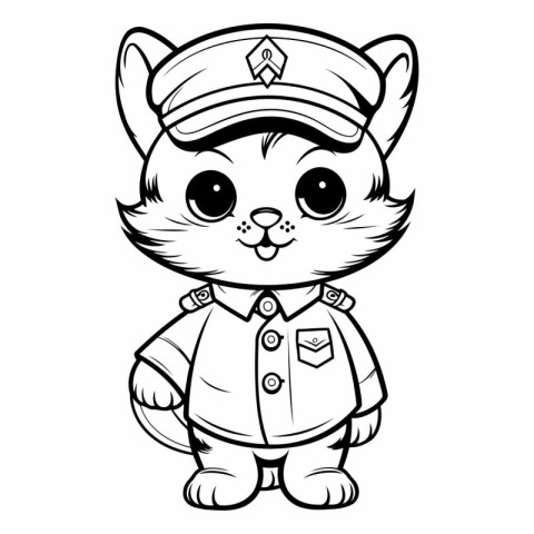 Black and White Cartoon Illustration of Cute Cat Sailor Characte