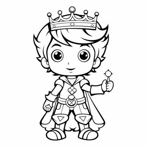 Black and White Cartoon Illustration of Little Fairy King Fantas