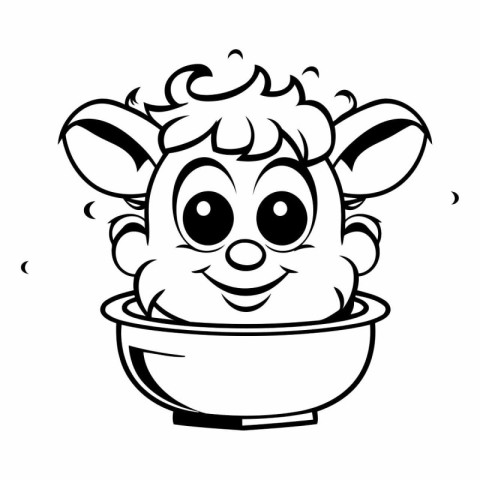 Cute cartoon sheep in a bowl isolated on white background.