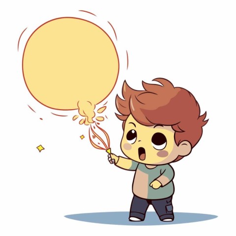 Boy holding a firecracker with speech bubble.