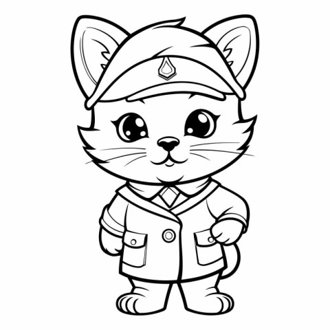 Black and White Cartoon Illustration of Cute Wildcat Sailor Anim