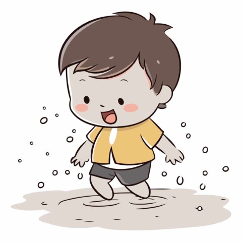 Boy running in the rain on white background.eps10