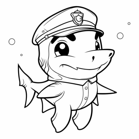 Black and White Cartoon Illustration of Cute Hippopotamus Police