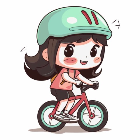 Cute little girl in helmet riding a bicycle.