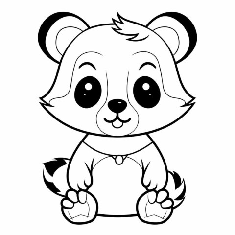 Black and White Cartoon Illustration of Cute Little Bear Animal