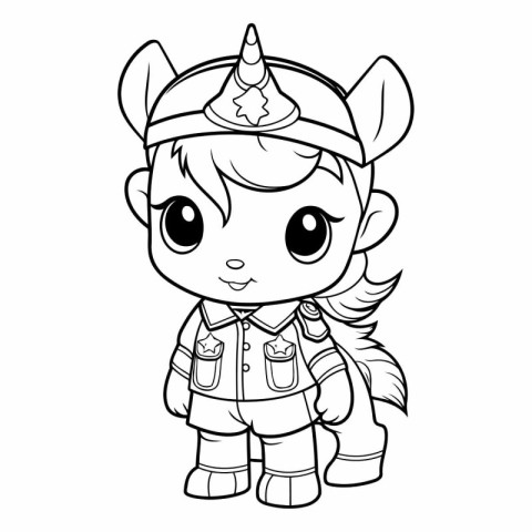 Coloring Page Outline Of Cute Cartoon Unicorn Fantasy Character.