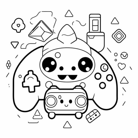 Cute kawaii cartoon frog with video game controller.