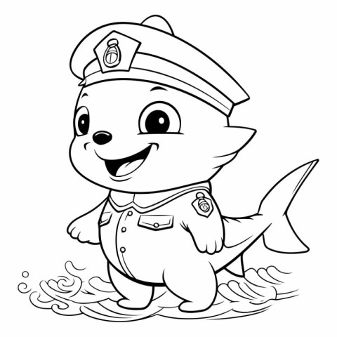 Black and White Cartoon Illustration of Cute Baby Shark Animal C