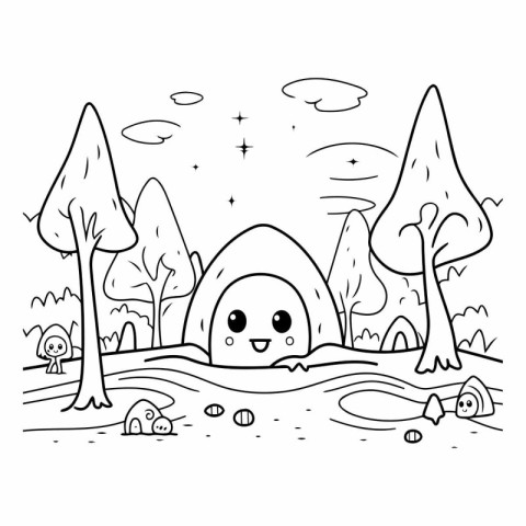 Coloring Page Outline Of cartoon house in the forest.