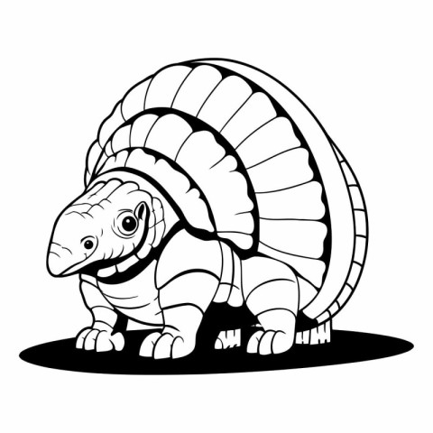 Black and White Cartoon Illustration of Cute Tortoise Animal Cha