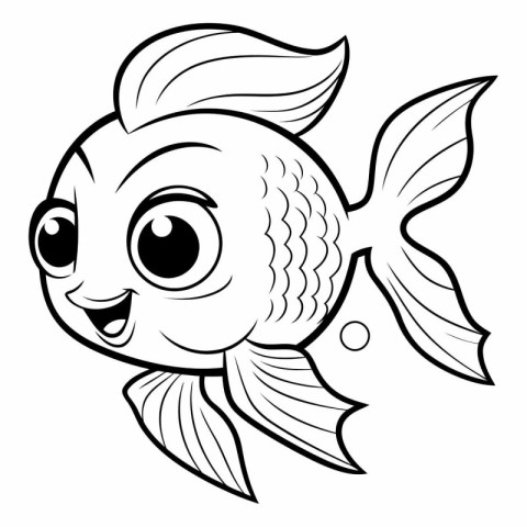 Black and White Cartoon Illustration of Cute Fish Animal Charact