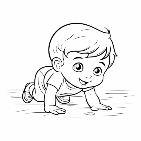 Cute baby boy crawling on the floor for coloring book