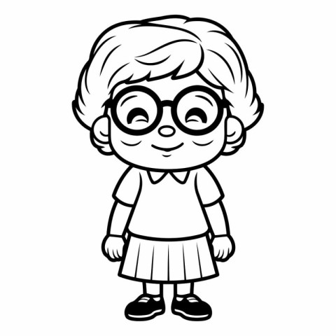 Cartoon illustration of a little girl wearing glasses. Vector cl