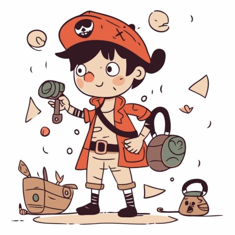 Cute boy in a pirate costume in cartoon style.