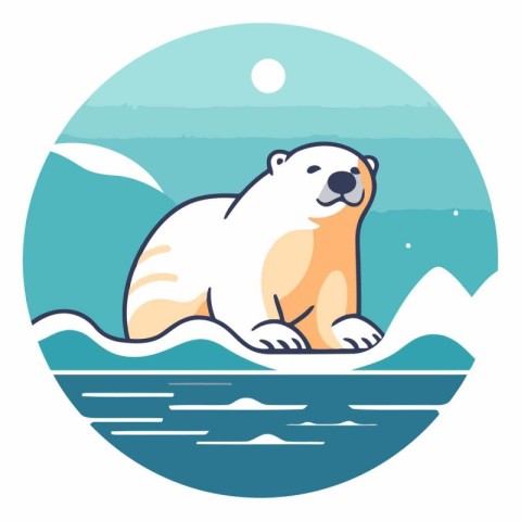 Polar bear on the ice in flat style.