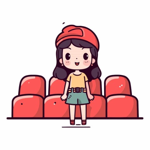 Cute cartoon girl sitting in a movie theater.