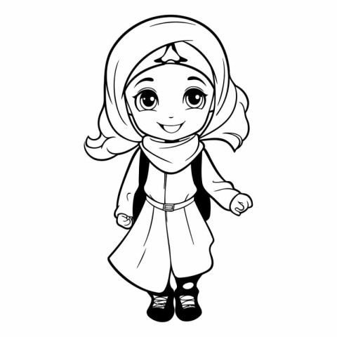 Cute little girl in traditional clothes for coloring book