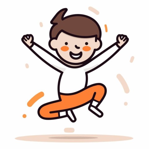 Cheerful boy jumping in flat cartoon style.