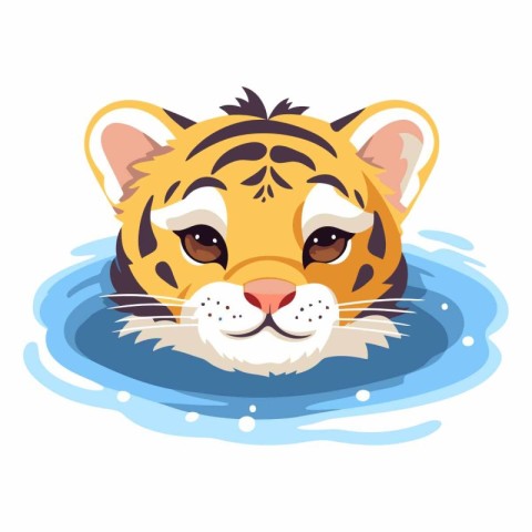 Cute tiger swimming in water isolated on white background.