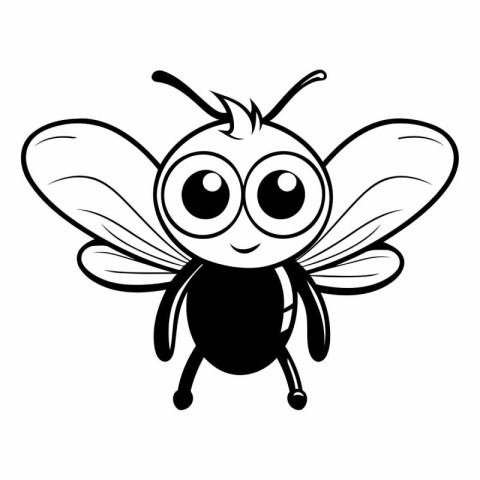 Black and white cute cartoon bee isolated on white background.